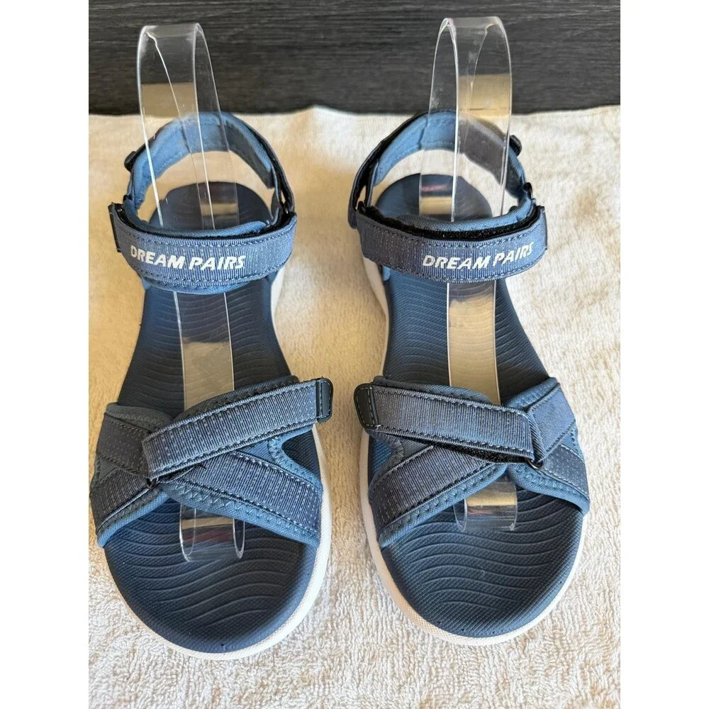 DREAM PAIRS Womrns Sport Sandals Blue Velkro Strap Cushioned Size 7.5